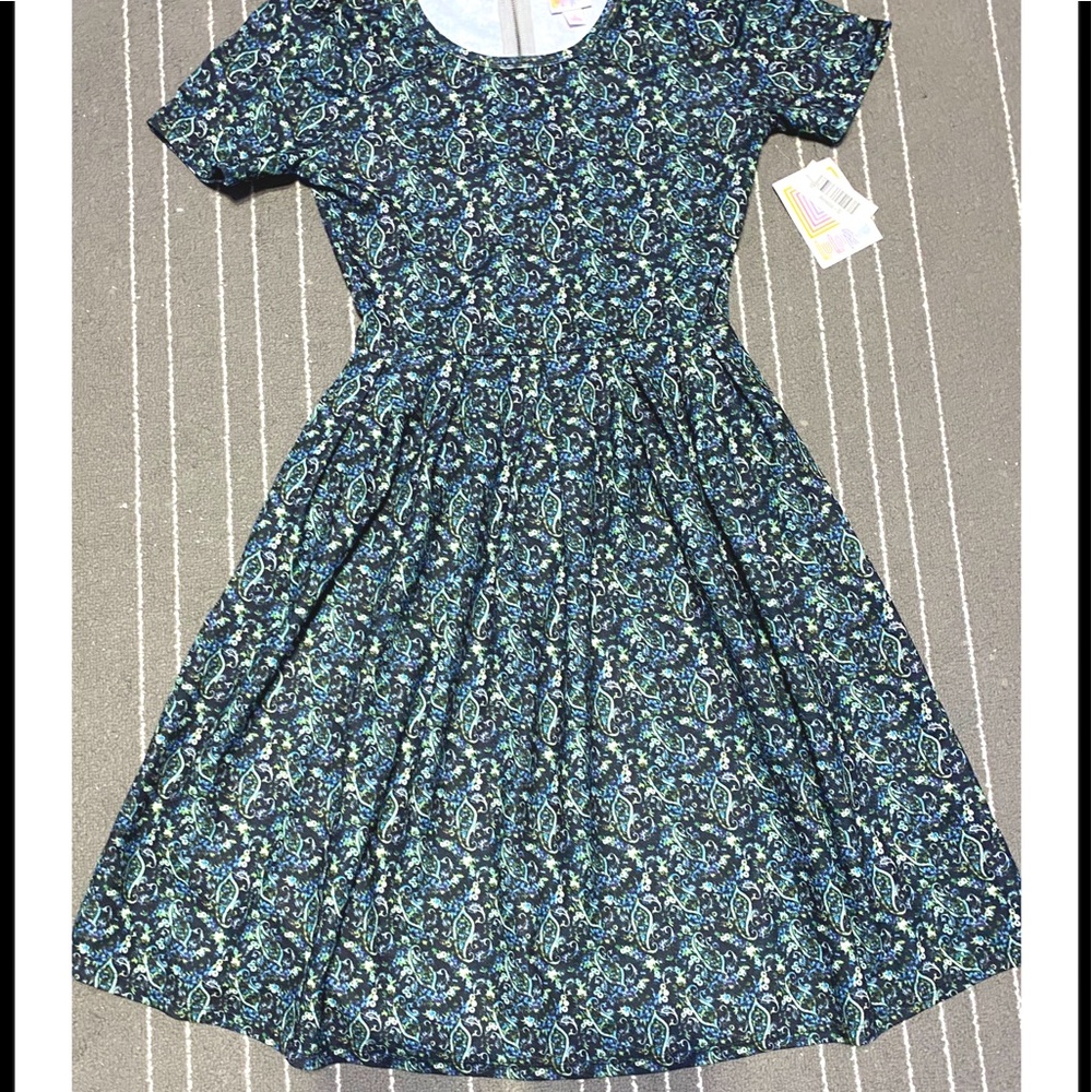 LuLaRoe Amelia Blue/Green Fit and Flare Dress NWT